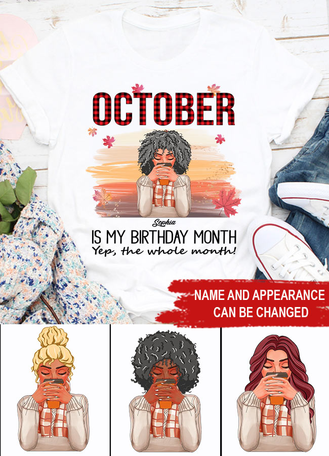 Custom October Birthday Shirt For Woman, Queens are Born In October Gifts, Melanin Afro Woman Shirt, Black Girl Tee, Afro Queen Gift