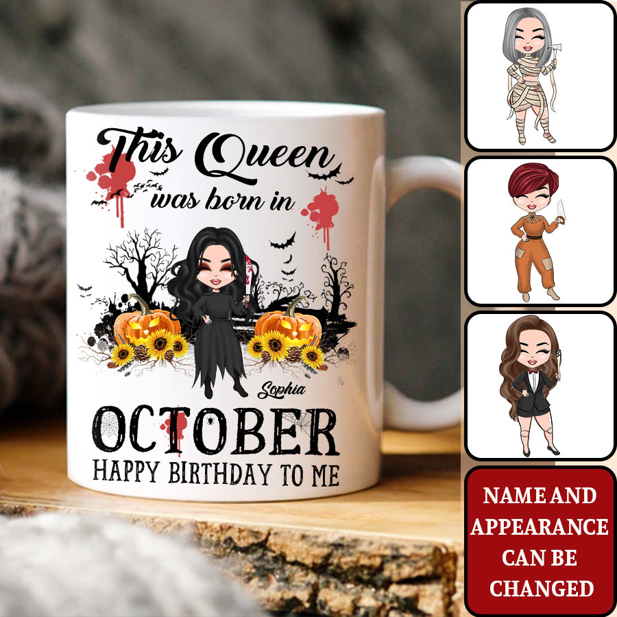 October Birthday Mug, Custom Birthday Mug, Queens are Born In October, October Birthday Mug For Woman, October Birthday Gifts, Halloween Mug