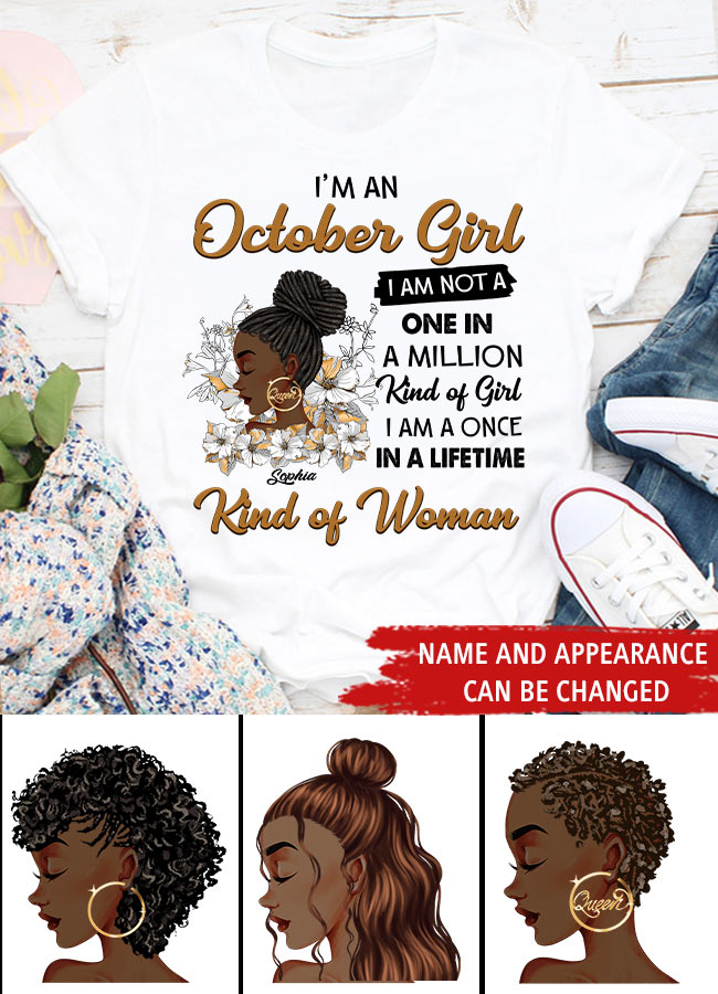 Custom October Birthday Shirt For Woman, Queens are Born In October Gifts, Melanin Afro Woman Shirt, Black Girl Tee, Afro Queen Gift