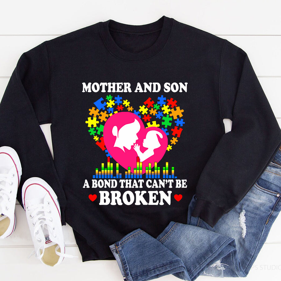 Mom Autism Awareness T-Shirt Mother And Son A Bond That Can&#39;t Be Broken Autism Awareness Shirt Autism Ribbon Gift For Women