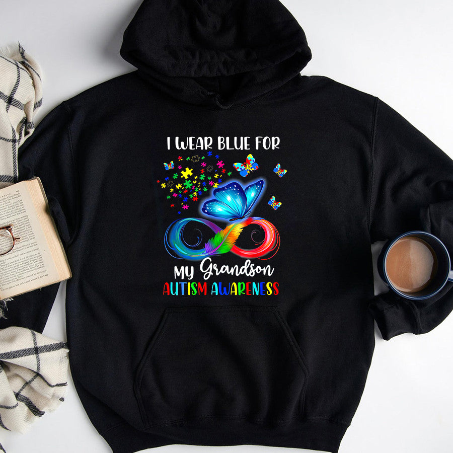 I Wear Blue For My Grandson Autism Awareness Grandpa Grandma T-Shirt Autism Awareness Shirt