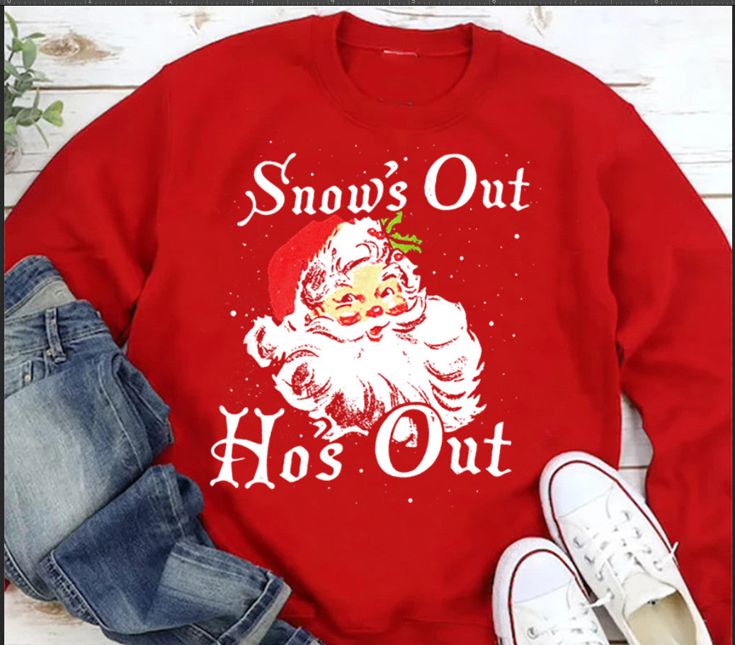 Snow&#39;s Out Ho&#39;s Out christmas t shirt, Santa shirt, Funny christmas shirt, Best christmas gifts 2021