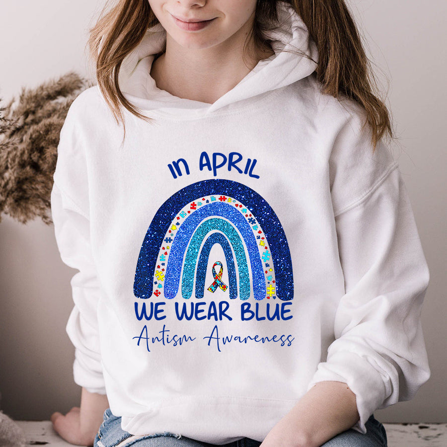Rainbow Autism In April We Wear Blue Autism Awareness Month T-Shirt Autism Awareness Shirt