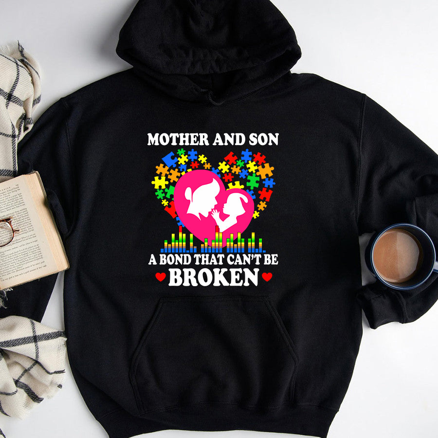Mom Autism Awareness T-Shirt Mother And Son A Bond That Can&#39;t Be Broken Autism Awareness Shirt Autism Ribbon Gift For Women