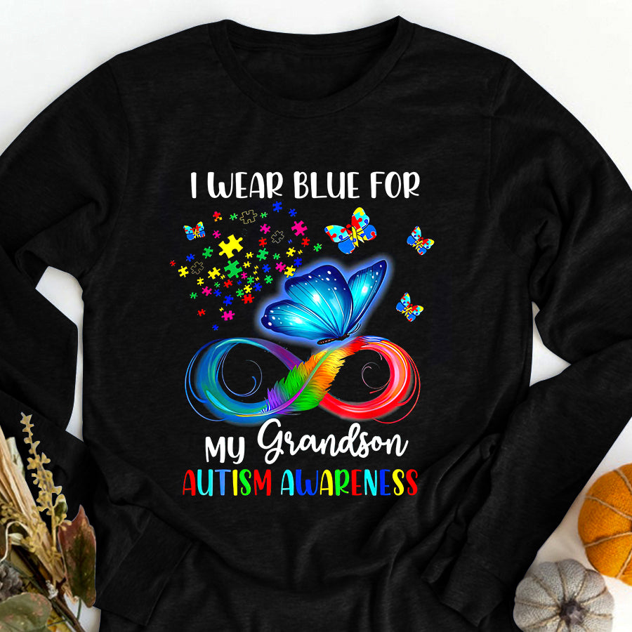 I Wear Blue For My Grandson Autism Awareness Grandpa Grandma T-Shirt Autism Awareness Shirt