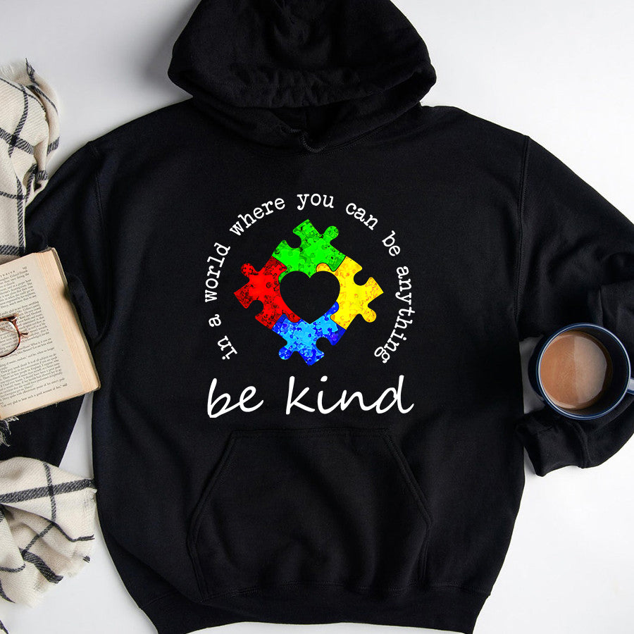 In A World Where You Can Be Anything Be Kind Autism Puzzle T-Shirt Autism Awareness Shirt