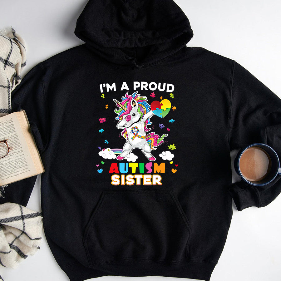 I'm A Proud Sister Dabbing Unicorn Autism Awareness Puzzle T-Shirt Autism Awareness Shirt