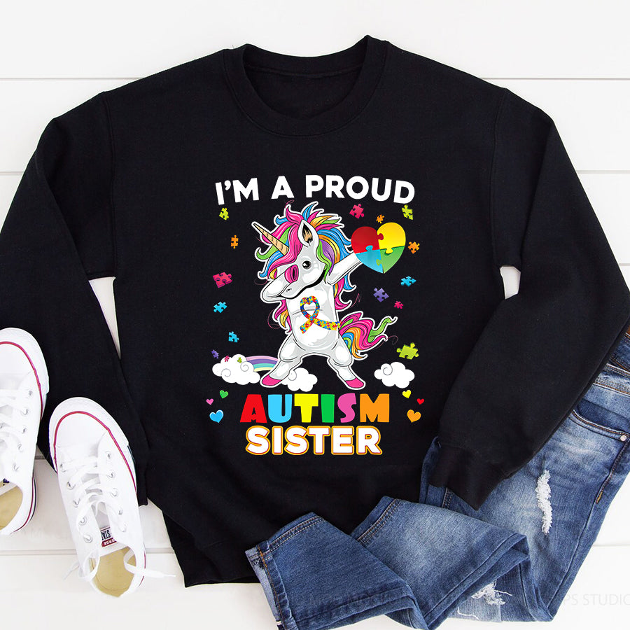 I'm A Proud Sister Dabbing Unicorn Autism Awareness Puzzle T-Shirt Autism Awareness Shirt