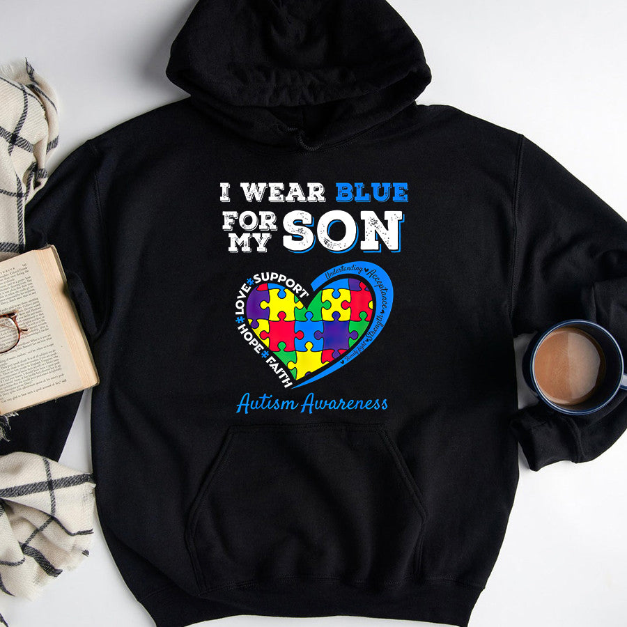 I Wear Blue For My Son Autism Awareness Mom Dad Parents T-Shirt Autism Awareness Shirt