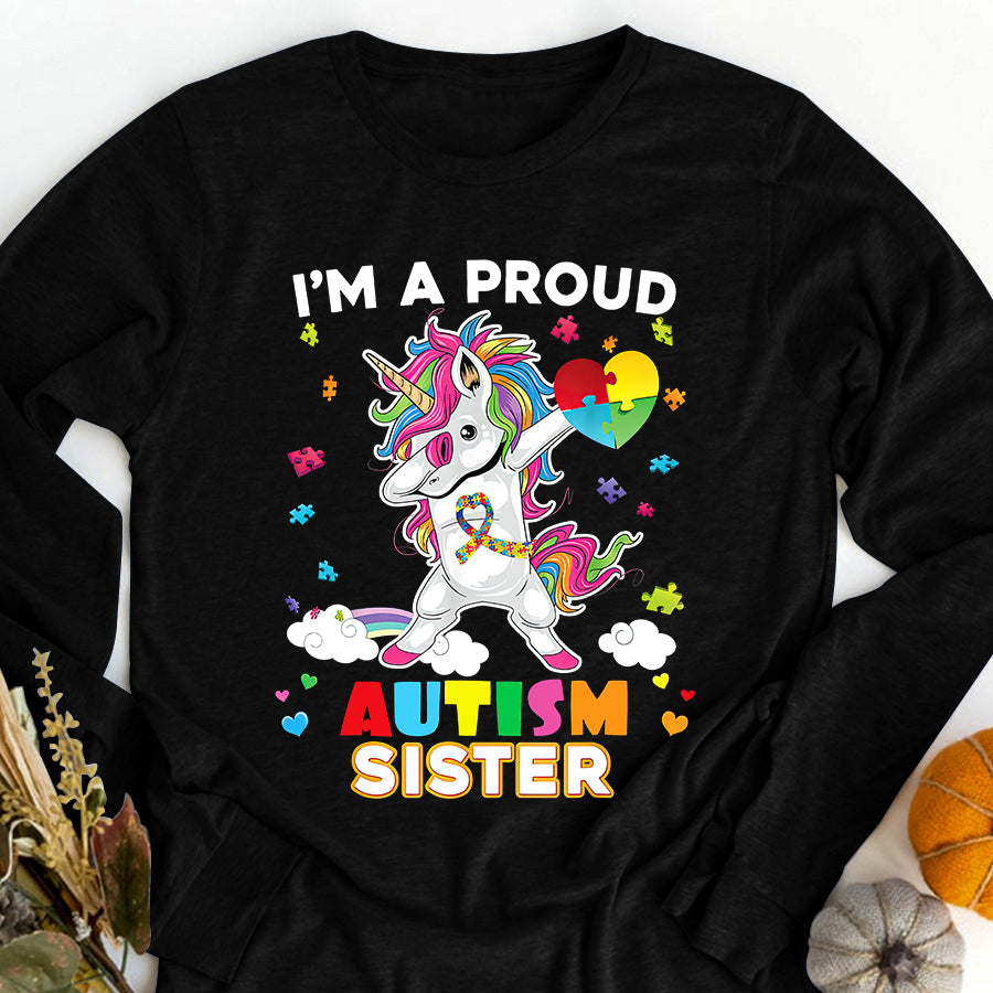 I'm A Proud Sister Dabbing Unicorn Autism Awareness Puzzle T-Shirt Autism Awareness Shirt