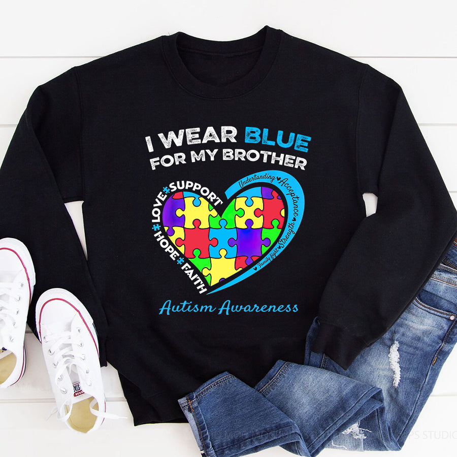 I Wear Blue For My Brother Kids Autism Awareness Sister Boys T-Shirt Autism Awareness Shirt