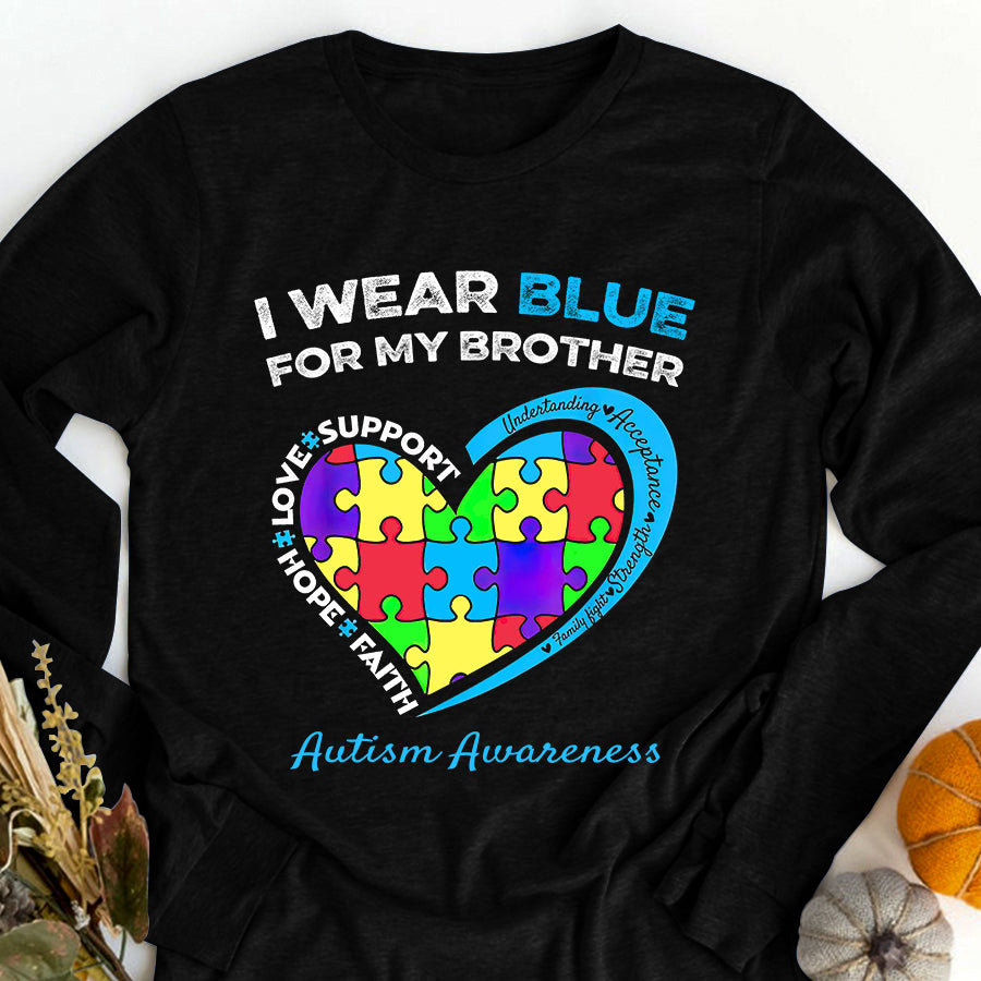 I Wear Blue For My Brother Kids Autism Awareness Sister Boys T-Shirt Autism Awareness Shirt
