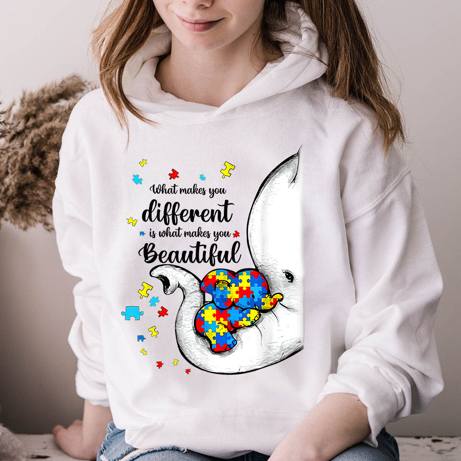 What Makes You Different Elephant Mom Autism Child Awareness T-Shirt Autism Awareness Shirt For Women