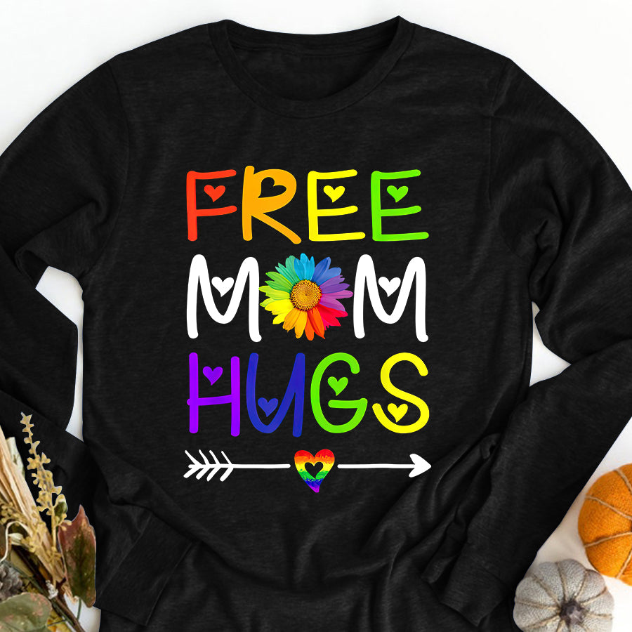 LGBT Shirts, Rainbow Pride Shirt, Free Mom Hugs Daisy Rainbow Heart LGBT Pride Month T-Shirt
