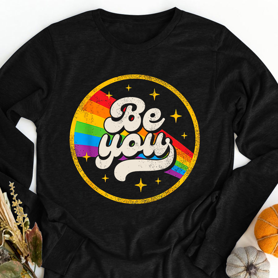 LGBT Shirts, Rainbow Pride Shirt, Be You Pride LGBTQ Gay LGBT Ally Rainbow Flag Retro Vintage T-Shirt