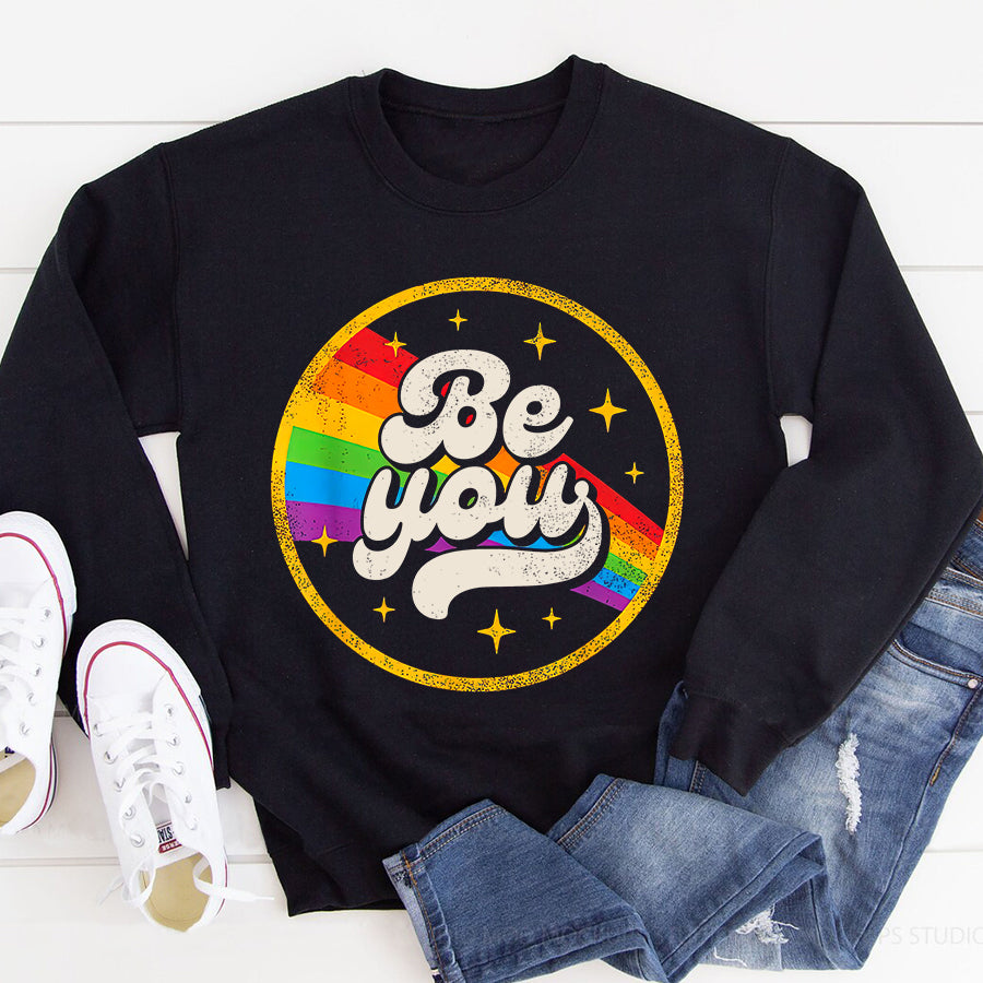 LGBT Shirts, Rainbow Pride Shirt, Be You Pride LGBTQ Gay LGBT Ally Rainbow Flag Retro Vintage T-Shirt