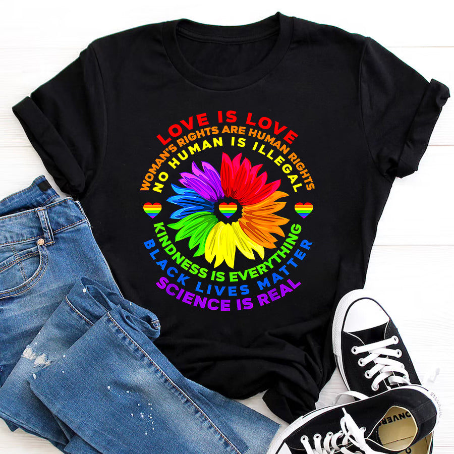 LGBT Shirts, Rainbow Pride Shirt, Flower Rainbow Human Black Lives Rights Science LGBT Pride T-Shirt