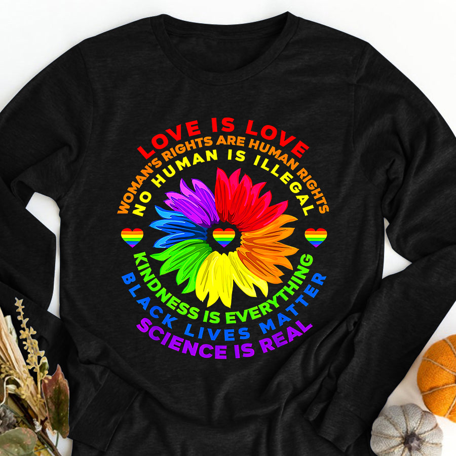 LGBT Shirts, Rainbow Pride Shirt, Flower Rainbow Human Black Lives Rights Science LGBT Pride T-Shirt
