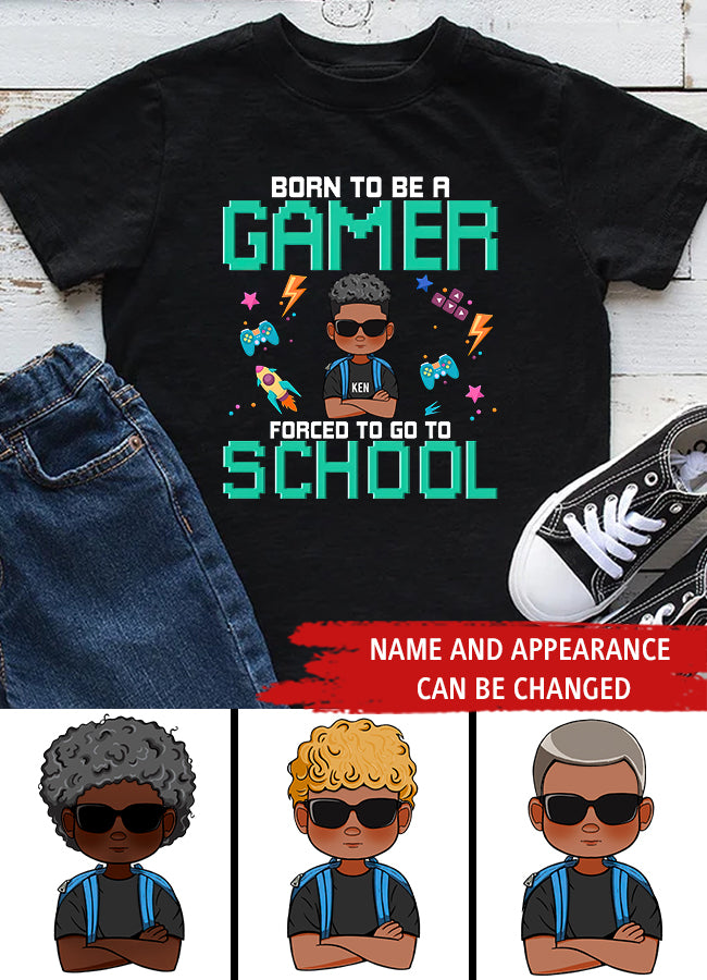 Back To School Youth Shirt, Custom B2School Youth Shirt, Born To Be A Gamer Forced To Go To School Youth T-Shirt