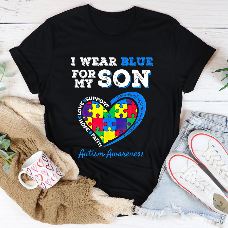 I Wear Blue For My Son Autism Awareness Mom Dad Parents T-Shirt Autism Awareness Shirt