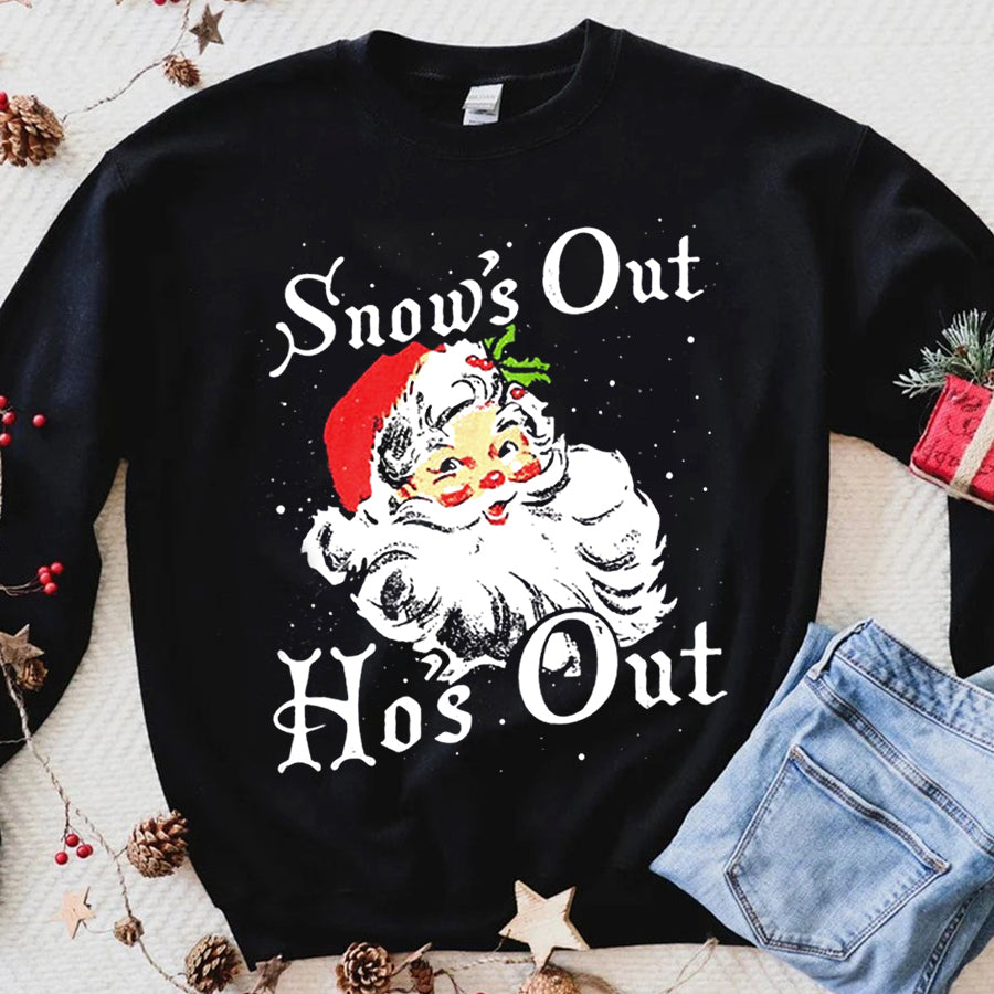 Snow&#39;s Out Ho&#39;s Out christmas t shirt, Santa shirt, Funny christmas shirt, Best christmas gifts 2021