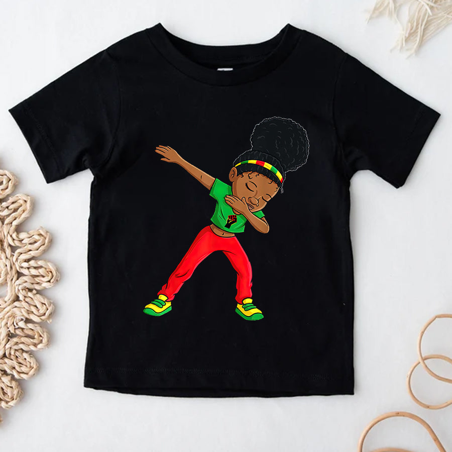 Juneteenth Shirt Juneteenth Dabbing Black Princess Cute Brown Skin Girls Kids T-Shirt