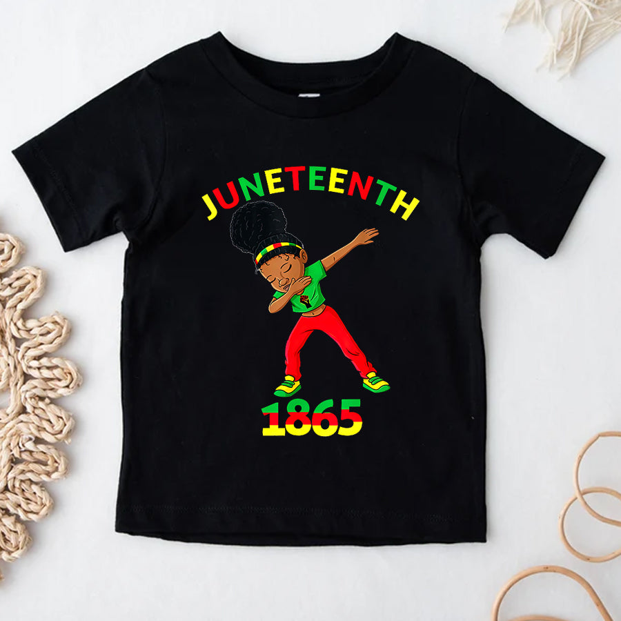 Juneteenth Shirt Dabbing Black Princess Juneteenth 1865 Brown Skin Girls Kids T-Shirt
