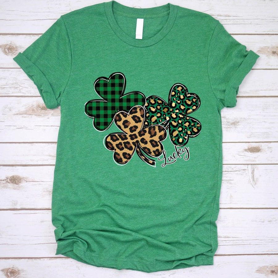 Green Leopard Print Shamrock T-shirt For St Patricks Day, Green Day Shirt, St. Patricks Day Shirt, Shamrock Clover Tees, Lucky Shamrock Tee