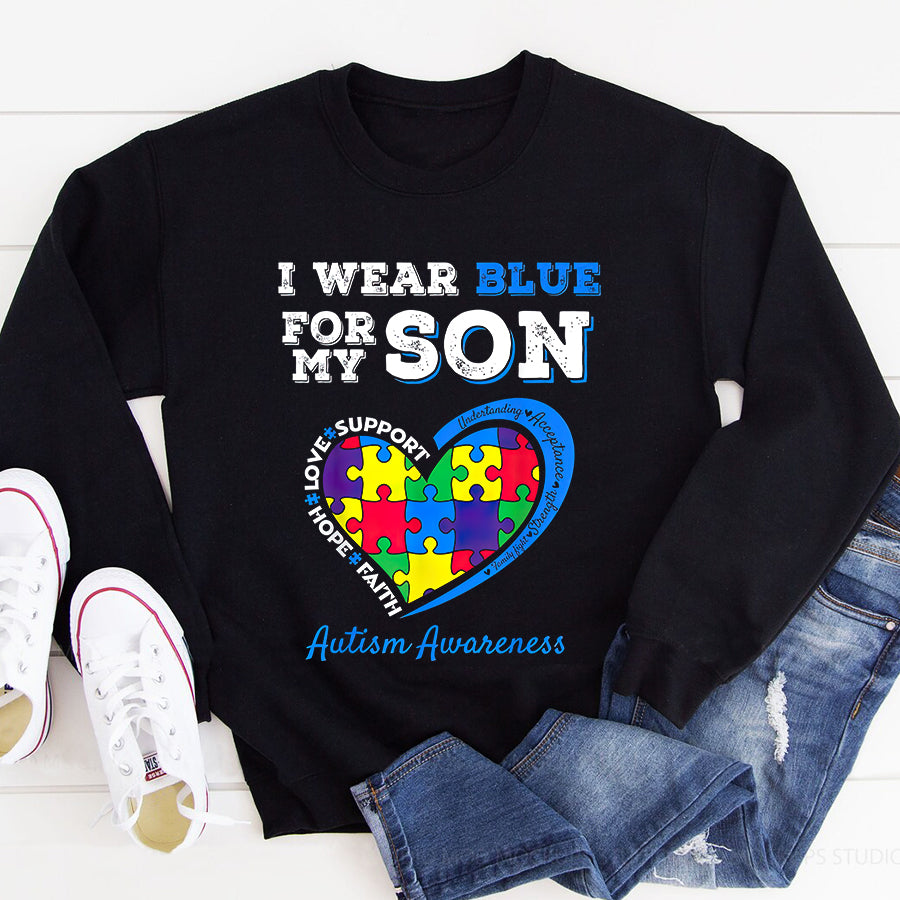 I Wear Blue For My Son Autism Awareness Mom Dad Parents T-Shirt Autism Awareness Shirt