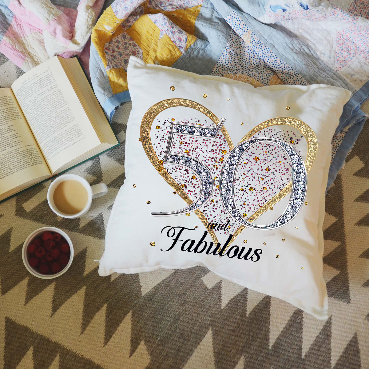 50th Birthday Gift Milestone Cushion-50 and Fabulous White Super soft Cushion Cover