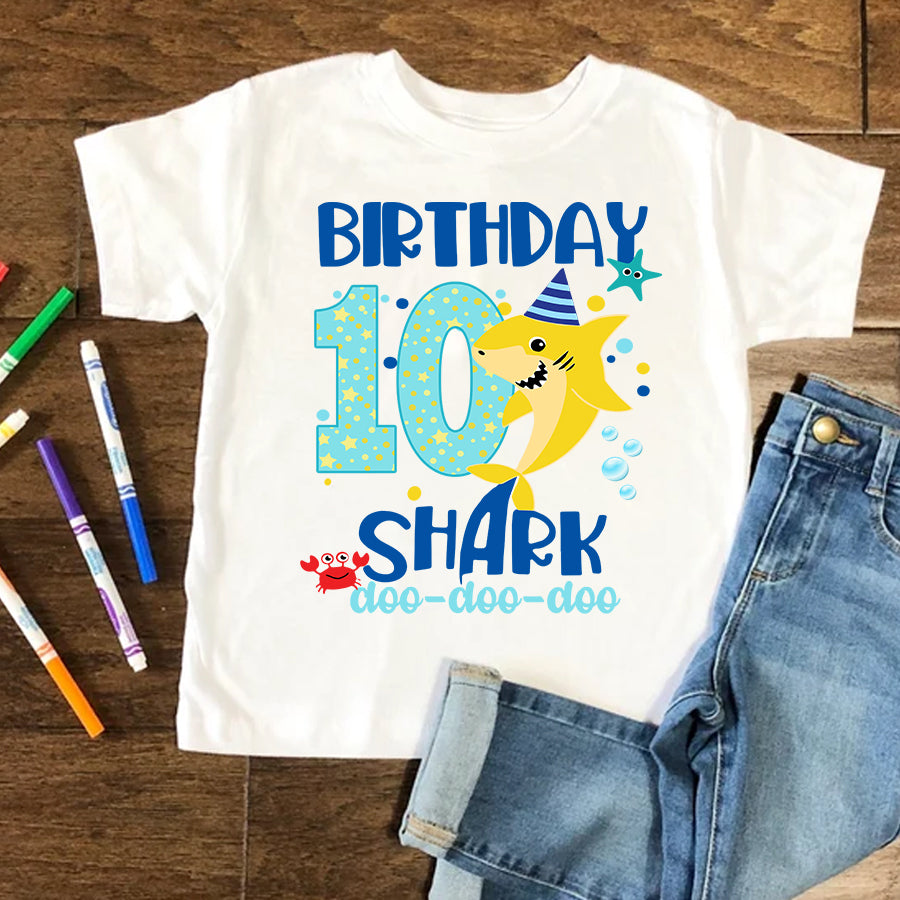 10th Birthday Shirt, Ten Years Old Birthday Shirt, Baby Shark T Shirt, 10 Years Old Birthday, Birthday Countdown, Baby Shirt