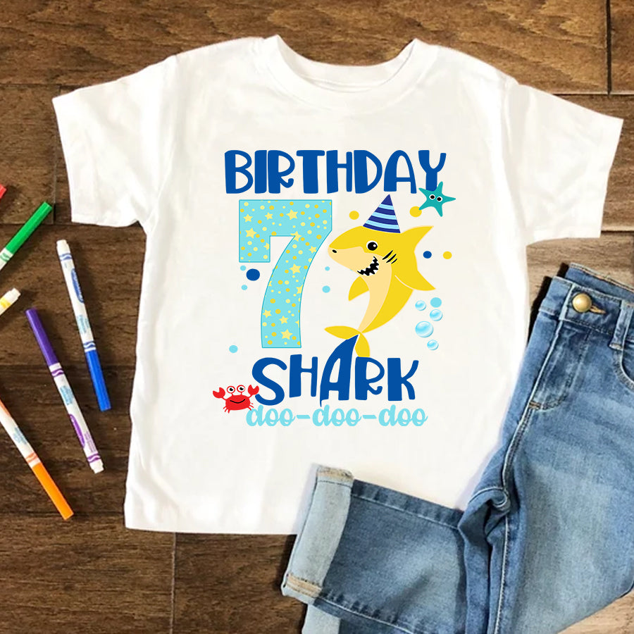7th Birthday Shirt, Seven Years Old Birthday Shirt, Baby Shark T Shirt, 7 Years Old Birthday, Birthday Countdown, Baby Shirt
