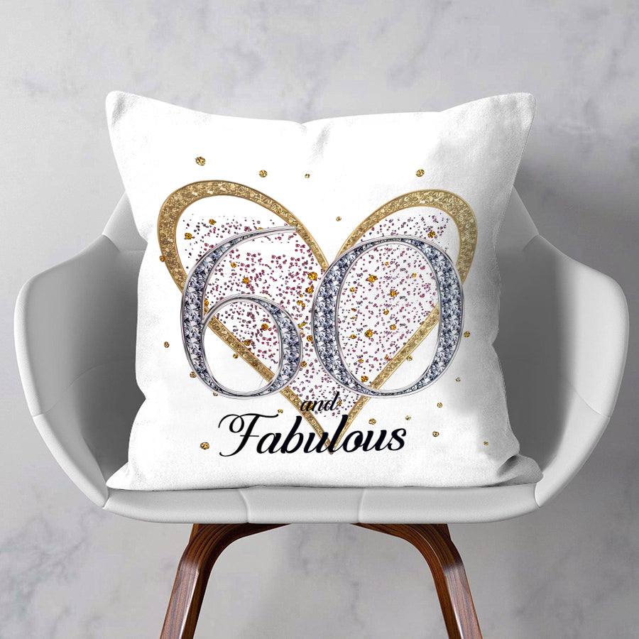 60th Birthday Gift Milestone Cushion-60 and Fabulous White Super soft Cushion Cover