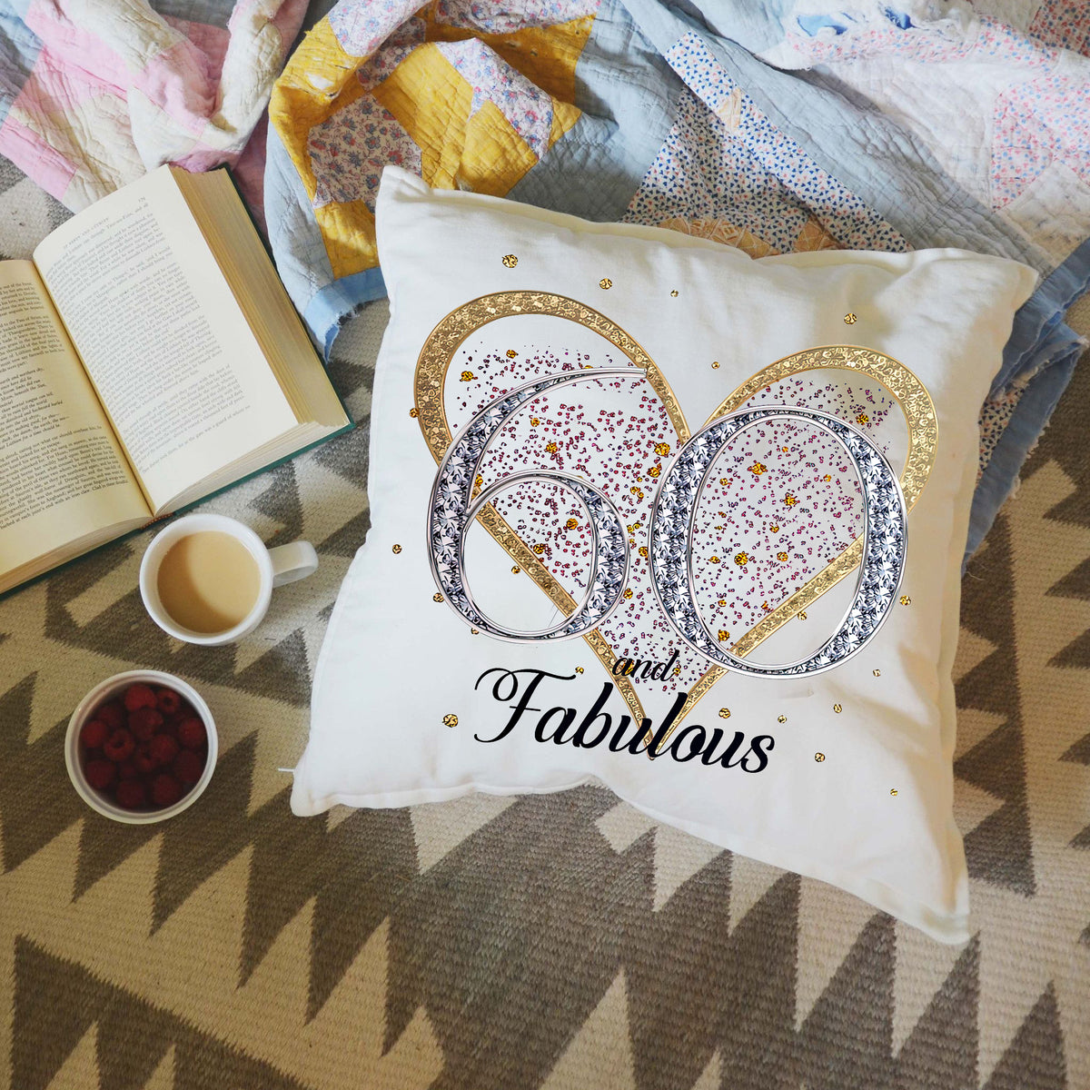 60th Birthday Gift Milestone Cushion-60 and Fabulous White Super soft Cushion Cover