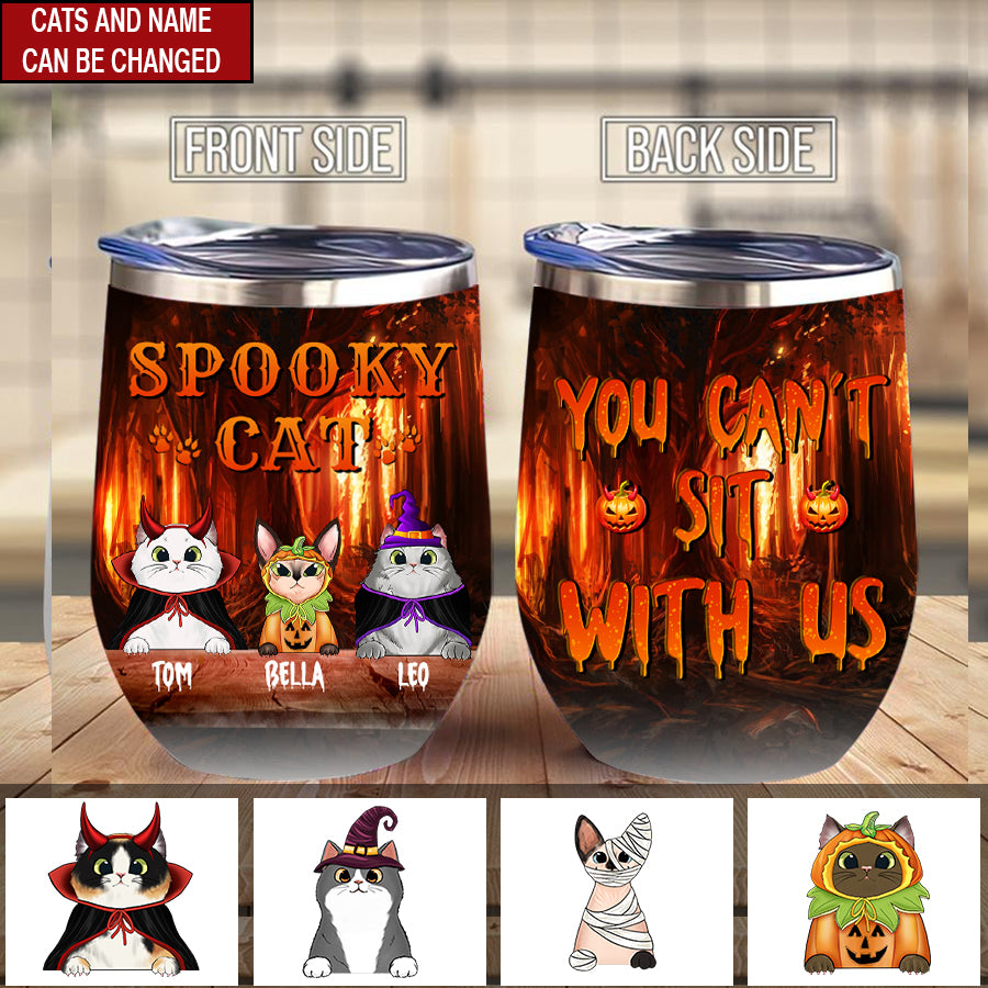 Personalized wine Tumbler, Spooky Cat you can't sit with us Halloween wine tumbler, Gift for Halloween