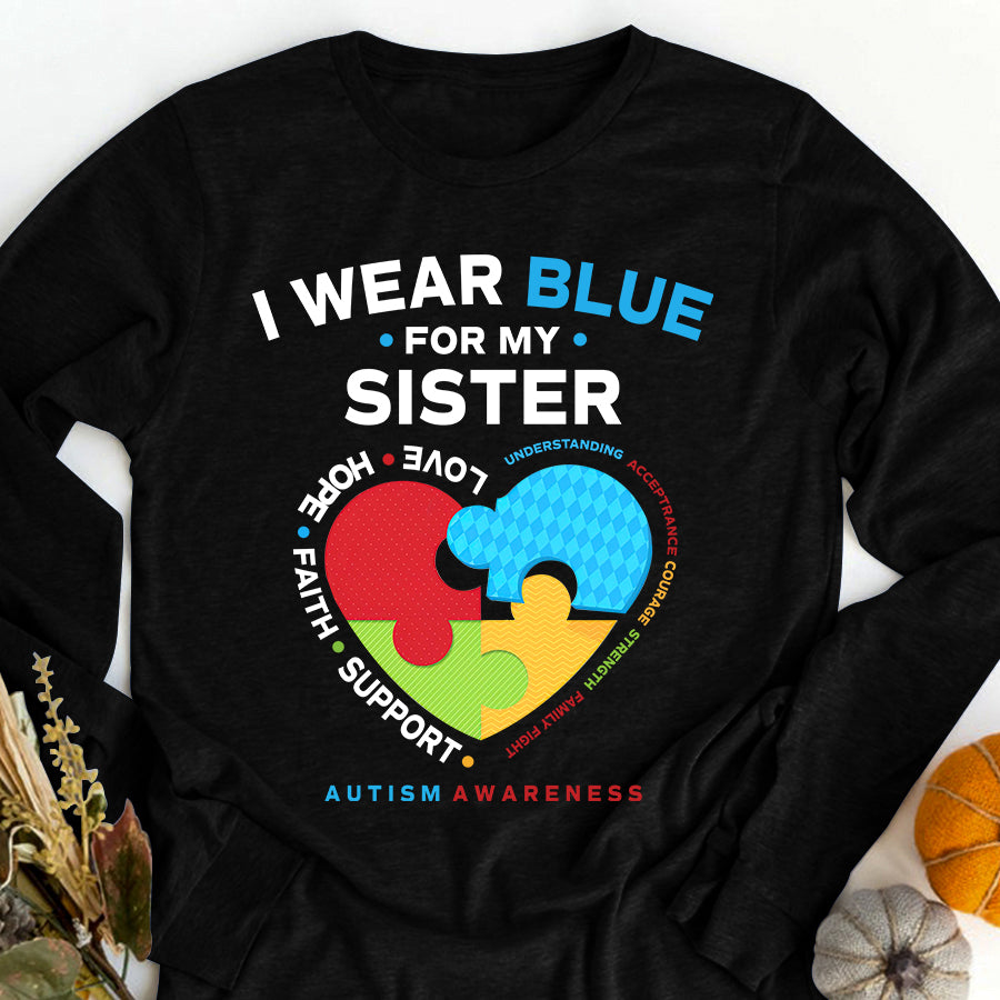 I Wear Blue For My Sister Kids Autism Awareness Sister Boys T-Shirt Autism Awareness Shirt