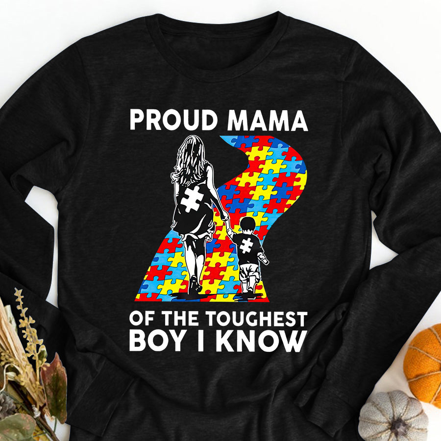 Mom Autism Awareness T-Shirt Proud Mama Of The Toughest Boy I Know Autism Awareness Shirt