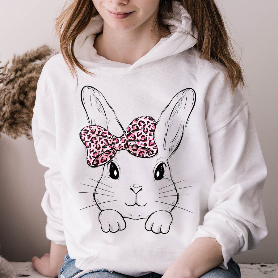 Easter Shirt Cute Bunny Face Leopard Bow Tie Easter Day T-Shirt Funny Easter Gift For Girls and Women