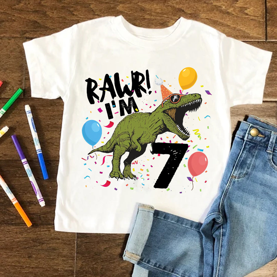 7th Birthday Shirt,  Dinosaur Birthday Shirt, Seven Birthday Shirt, 7th Birthday T Shirt, Baby Shirt