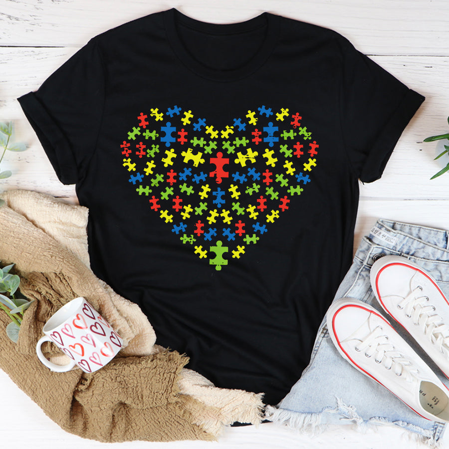 Puzzles Heart Love Autism Awareness Mom Dad Teacher Parents T-Shirt Autism Awareness Shirt