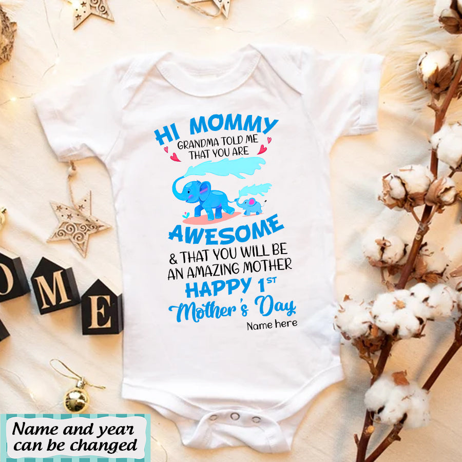 Personalized Newborn Onesie, First Mothers Day Onesie, Mother‘s Day Tee Shirts, Elephants Onesie, Newborn Onesie, Funny Mothers Day Shirts, Mother Day Gift