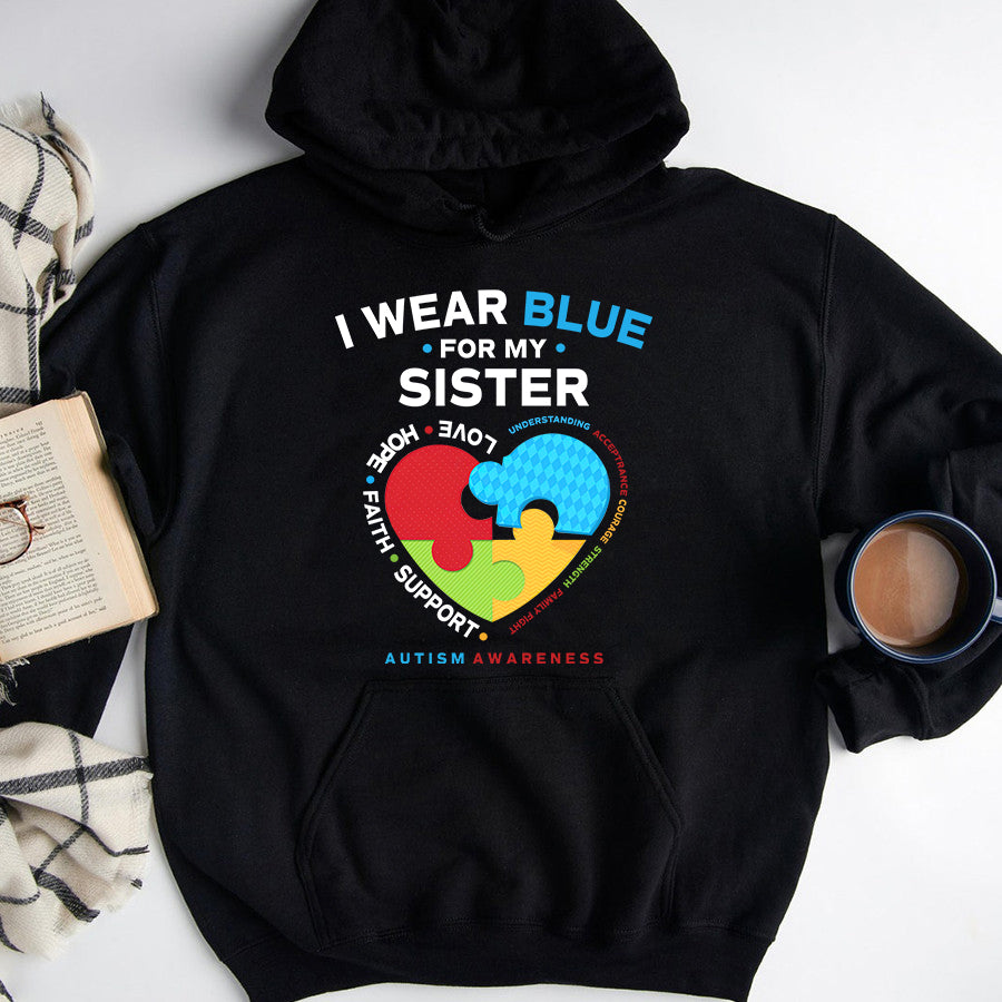 I Wear Blue For My Sister Kids Autism Awareness Sister Boys T-Shirt Autism Awareness Shirt