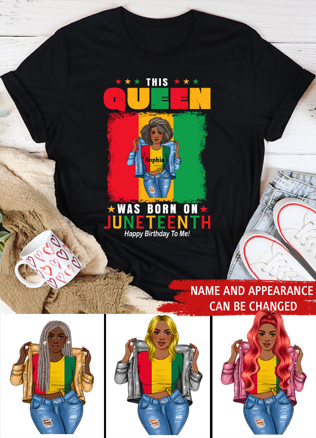 Juneteenth Shirt, Custom Juneteenth Shirt, June 19th Birthday Juneteenth Freedom Black Woman Afro Hair T-Shirt