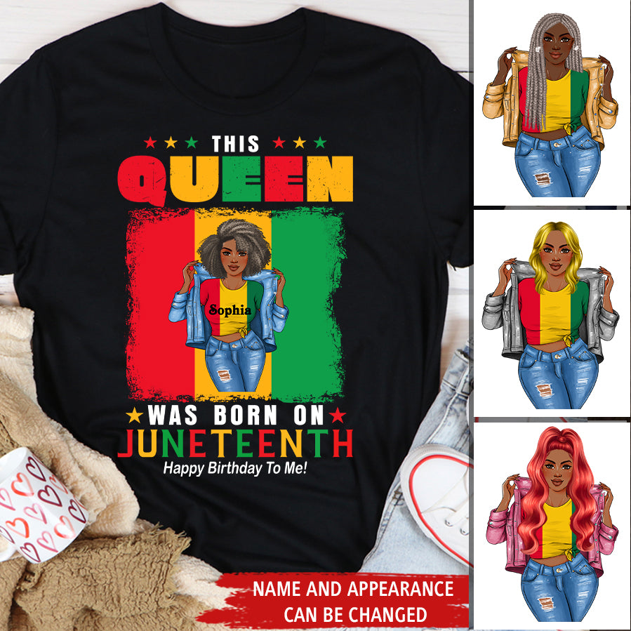 Juneteenth Shirt, Custom Juneteenth Shirt, June 19th Birthday Juneteenth Freedom Black Woman Afro Hair T-Shirt