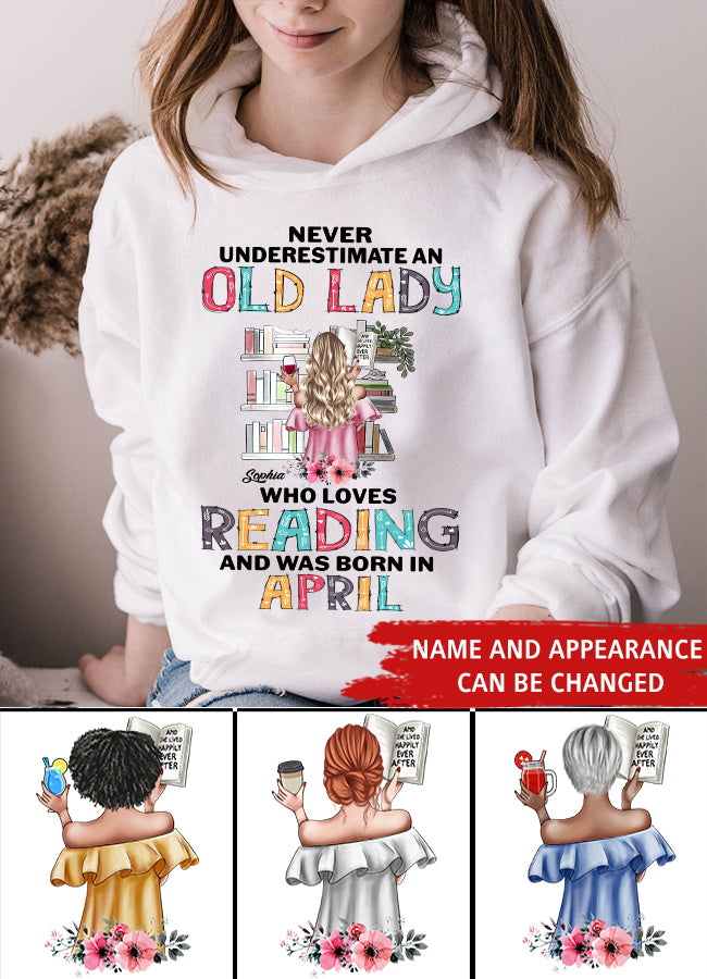 April Birthday Shirt, Custom Birthday Shirt, Never underestimate an Old Lady Who loves reading and was born in April, Her Birthday Gifts For April, Book Lover Shirt, Reading Gifts Cotton Shirt