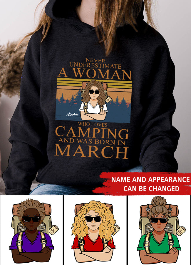 March Birthday Shirts, Custom Birthday Shirt, A Queen Was Born In March, March Birthday Gifts, March Birthday Shirts For Women, Camping Birthday Shirt, Never underestimate a Woman Who Loves Camping, Campers Gift, Camping Lover Unisex Cotton T Shirt