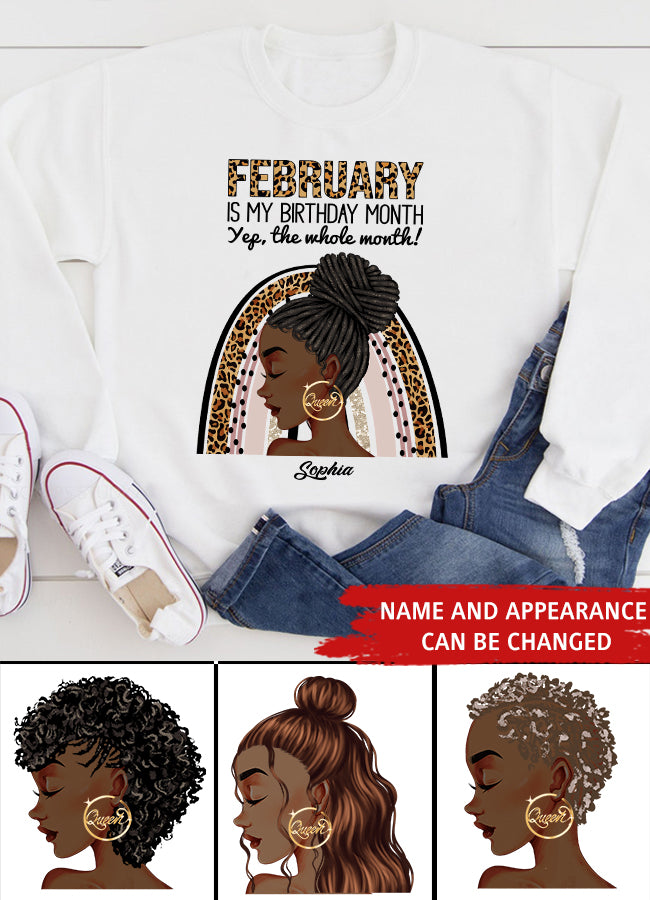 Custom February Birthday Shirt For Woman, Queens Are Born In February Gifts, Melanin Afro Woman Shirt, Black Girl Tee, Afro Queen Gift