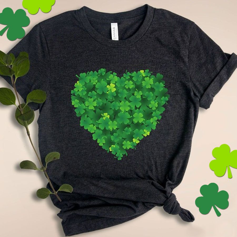 Heart Shamrock T-Shirt, Saint Patrick‘s Day Shirt, Lucky Charm Shirt For Irish, St Paddy’s Day Gift For Women