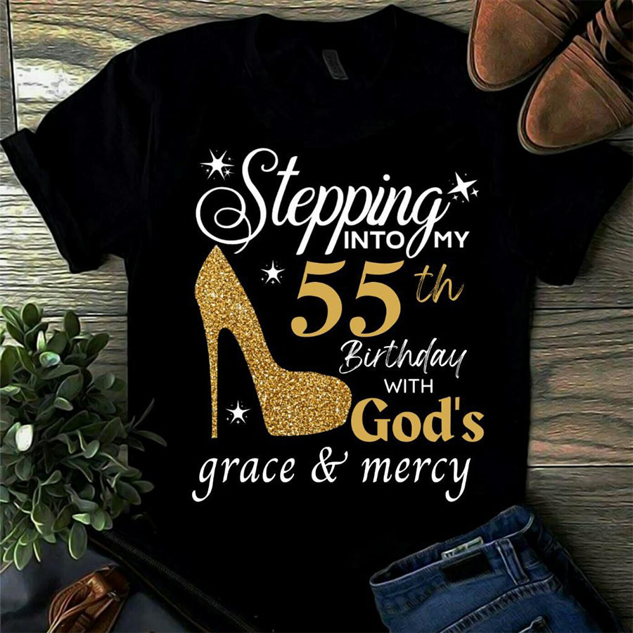 Stepping into my 55th Birthday, 55th birthday unique gifts for woman, 55th birthday ideas, Turning 55 years old cotton shirt