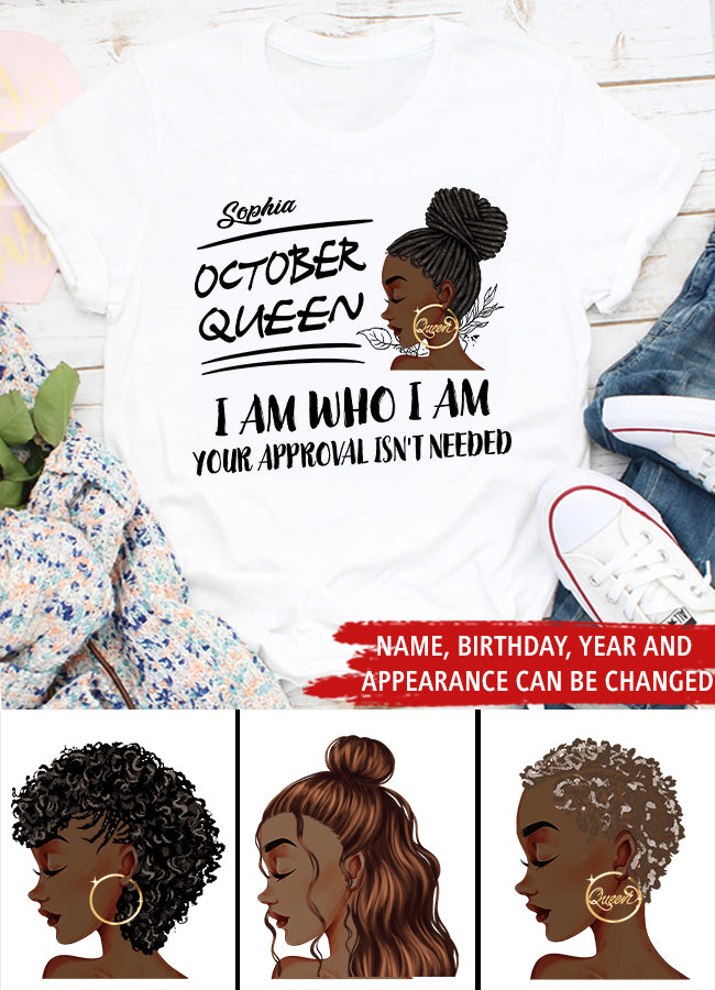 Custom October Birthday Shirt For Woman, Queens are Born In October Gifts, Melanin Afro Woman Shirt, Black Girl Tee, Afro Queen Gift